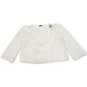 Magaschoni Ivory Ribbed Cropped Sweater with 3/4 Sleeves
